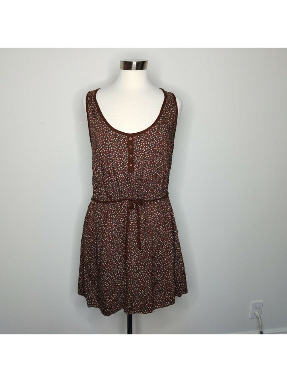 Mossimo Brown Floral Sleeveless Mini Dress L - Picture 1 of 10